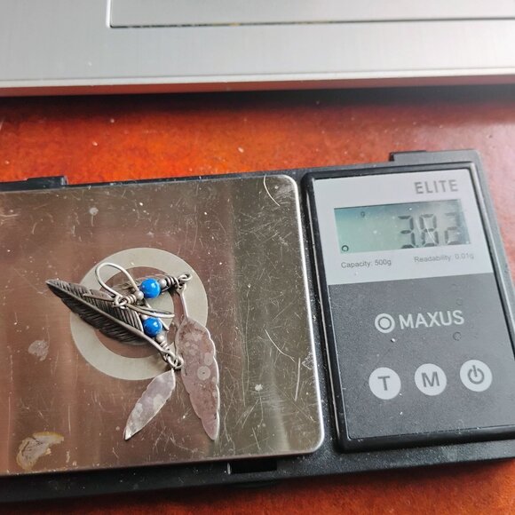 Vtg Native Sterling Silver Dangle Feather Earrings Lapis Lazuli Bead Southwest - Picture 7 of 7